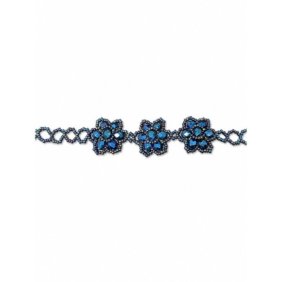 Jewelry - Blue Floral Beaded Bracelet Seed Bead Flower Lightweight Jewelry One Size